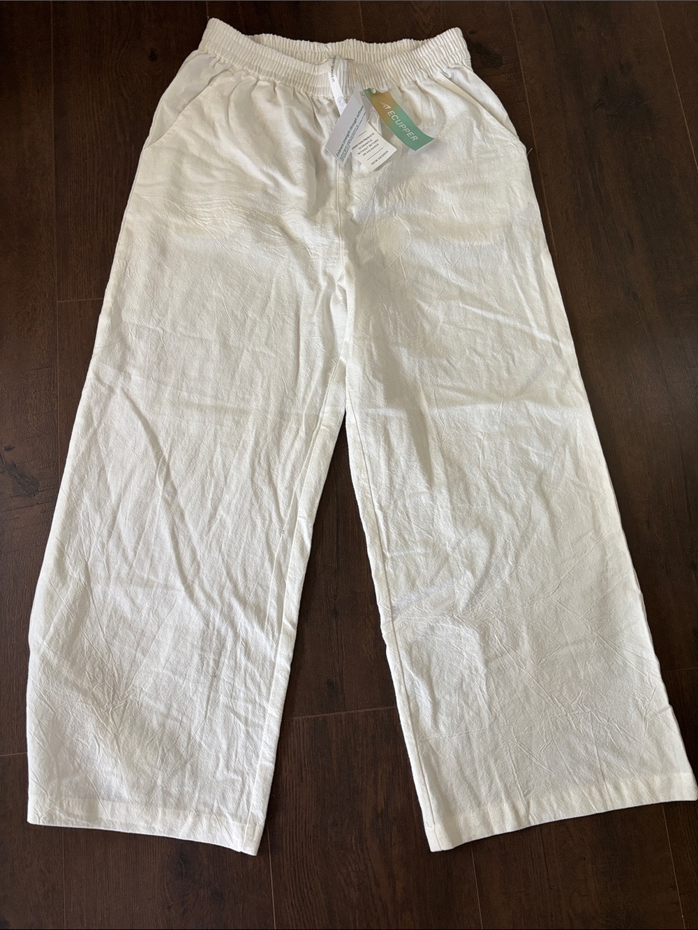 American Eagle Outfitters White Elastic Waist Wide-Leg Pants